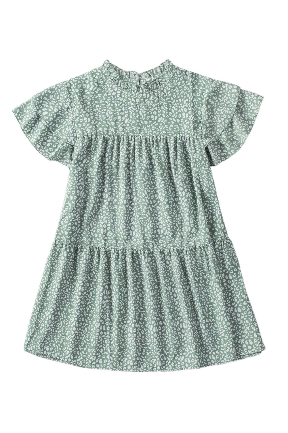 Pastel Green Cheetah Print Tiered Ruffle Sleeve Babydoll Blouse