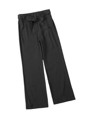 Black Belted Wide Leg High Waisted Pants for Women