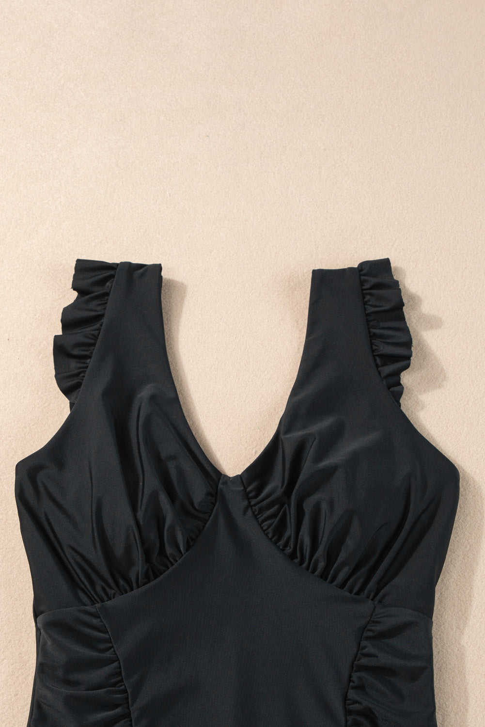 Black Ruched Frill Sleeveless One Piece Swimsuit