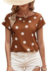 Chestnut Summer Daisy Print Batwing Sleeve Blouse