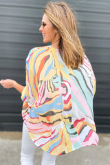 Multicolour Abstract Print V Neck Dolman Blouse