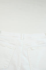 White Frayed Distressed Denim Shorts