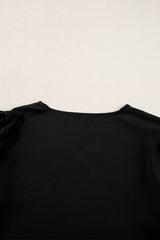 Black Scallop Trim V Neck Petal Sleeve Blouse