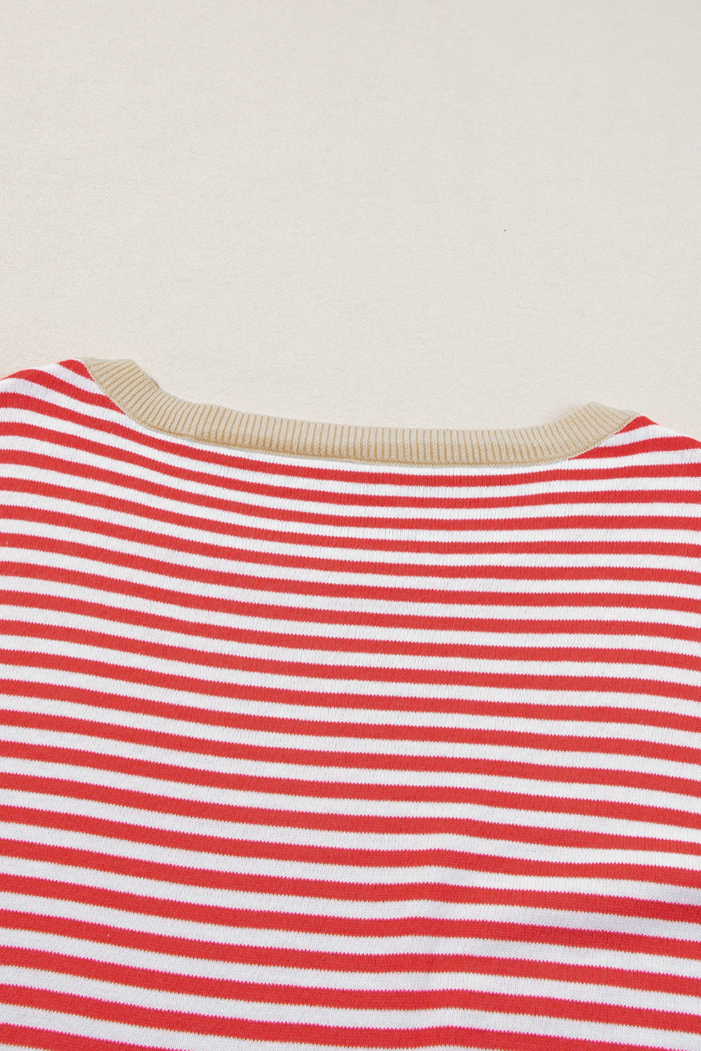 Fiery Red Striped Colorblock Trim Knit Pullover Sweater