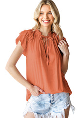 Red V Neck Tiered Ruffle Sleeve Summer Top