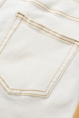 White Asymmetric High Waist Pocketed Denim Shorts