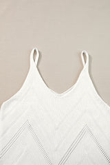 White Chevron Pointelle Knit V Neck Cami Top