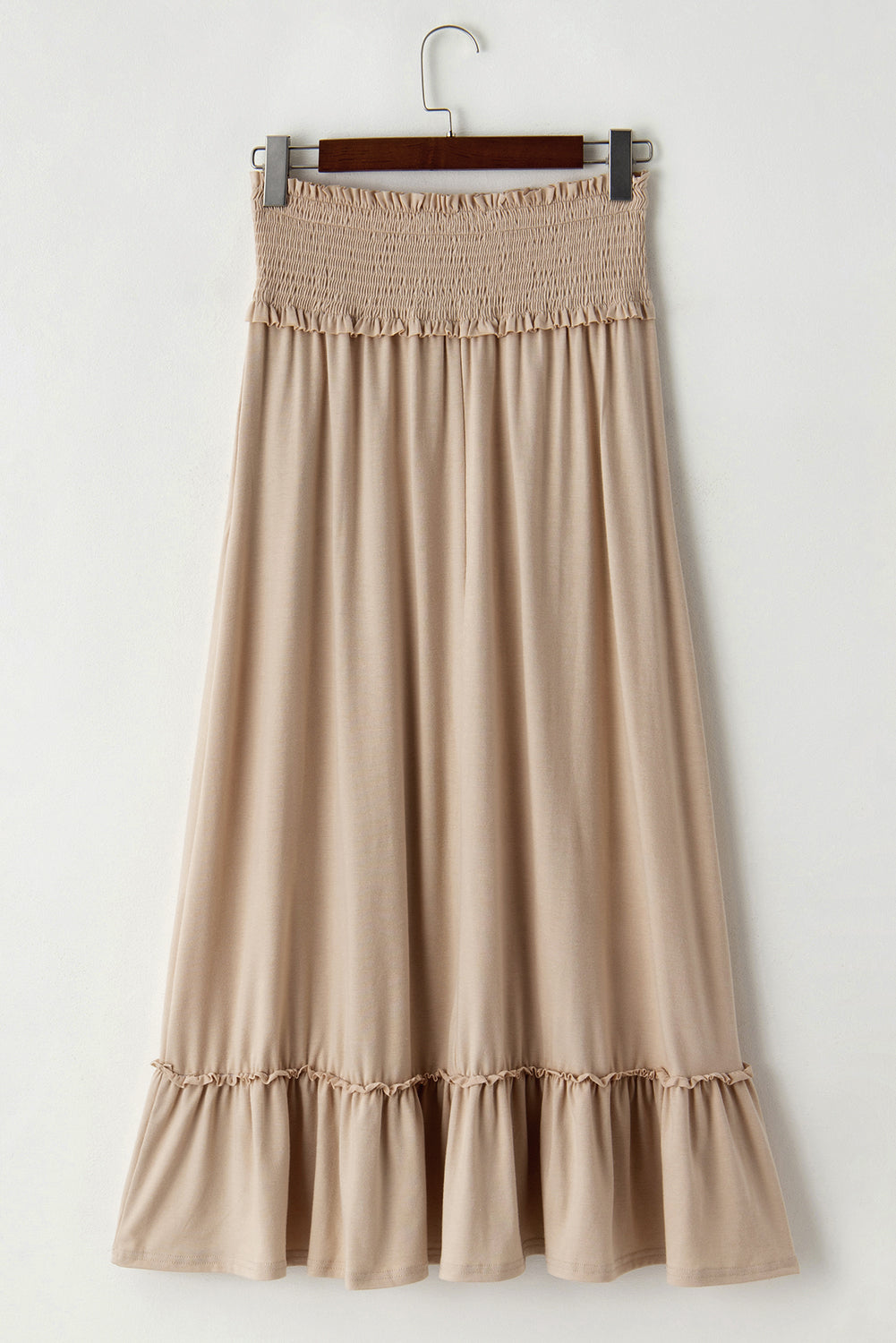 Parchment Smocked Waist Ruffled Maxi Skirt