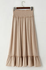 Parchment Smocked Waist Ruffled Maxi Skirt