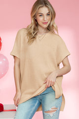 Wholesale Apricot Side Slit Short Sleeve Oversized Sweater