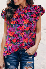 Multicolor Boho Floral Print Ruffle Sleeve Blouse