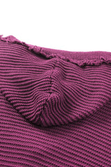 Purple Split V Neck Pullover Knit Sweater Hoodie