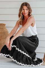 Black Ric Rac Trim High Waist Maxi Skirt