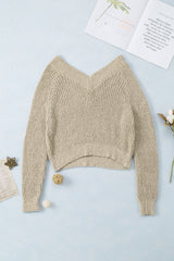 Apricot Casual V Neck Pullover Sweater