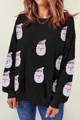 Black Christmas Santa Clause Patterned Graphic Sweatshirt