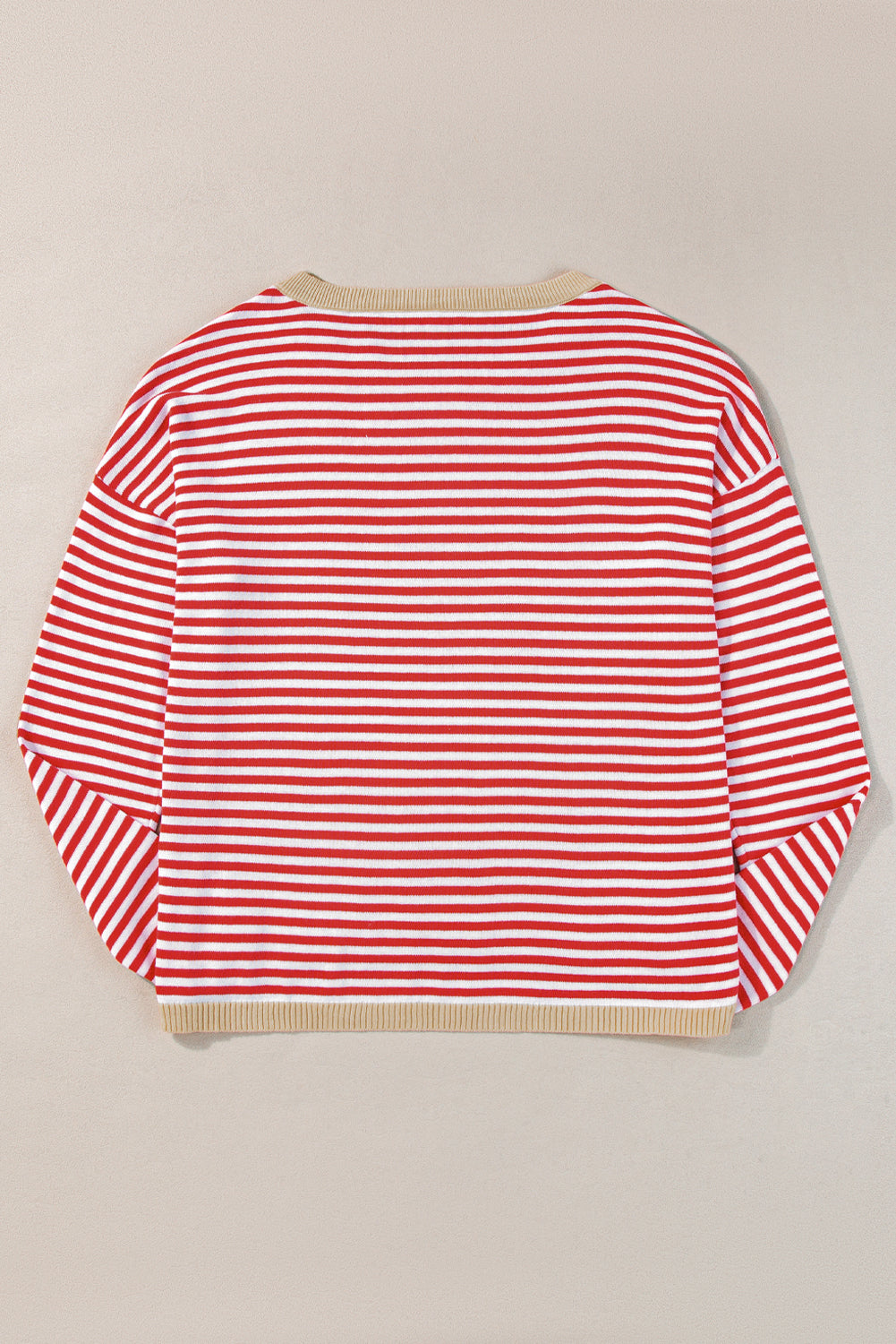 Fiery Red Striped Colorblock Trim Knit Pullover Sweater