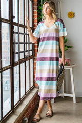 Multicolor Stripes Print Casual T Shirt Summer Dress