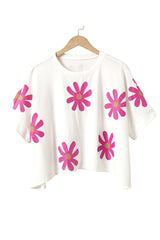 White 60s Vintage Flower Print Batwing Sleeve T Shirt