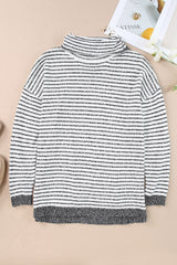 Gray Striped Turtleneck Oversized Sweater