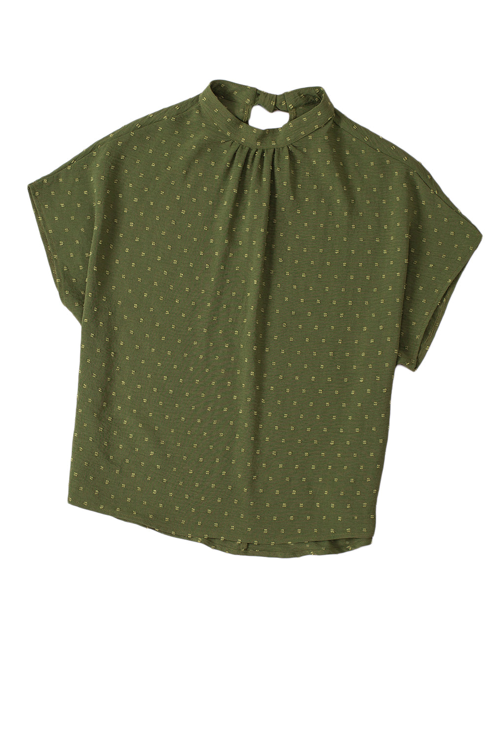 Mist Green Swiss Dot Mock Neck Batwing Sleeve Blouse