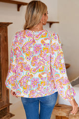 Purple Boho Paisley Printed Peasant Sleeve Top