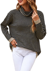 Black Striped Turtleneck Long Sleeve Sweater