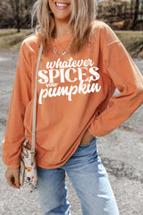 Orange Corded Whatever Spices Your Pumpkin Graphic Sweatshirt