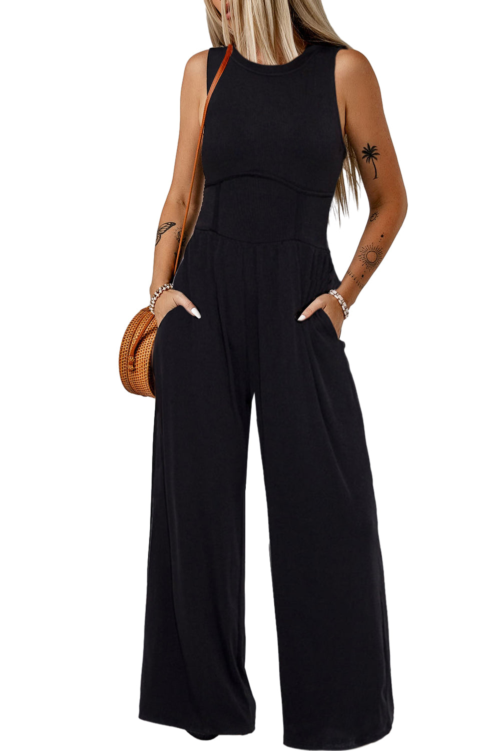 Black Sleeveless High Waist Wide Leg Jumpsuit