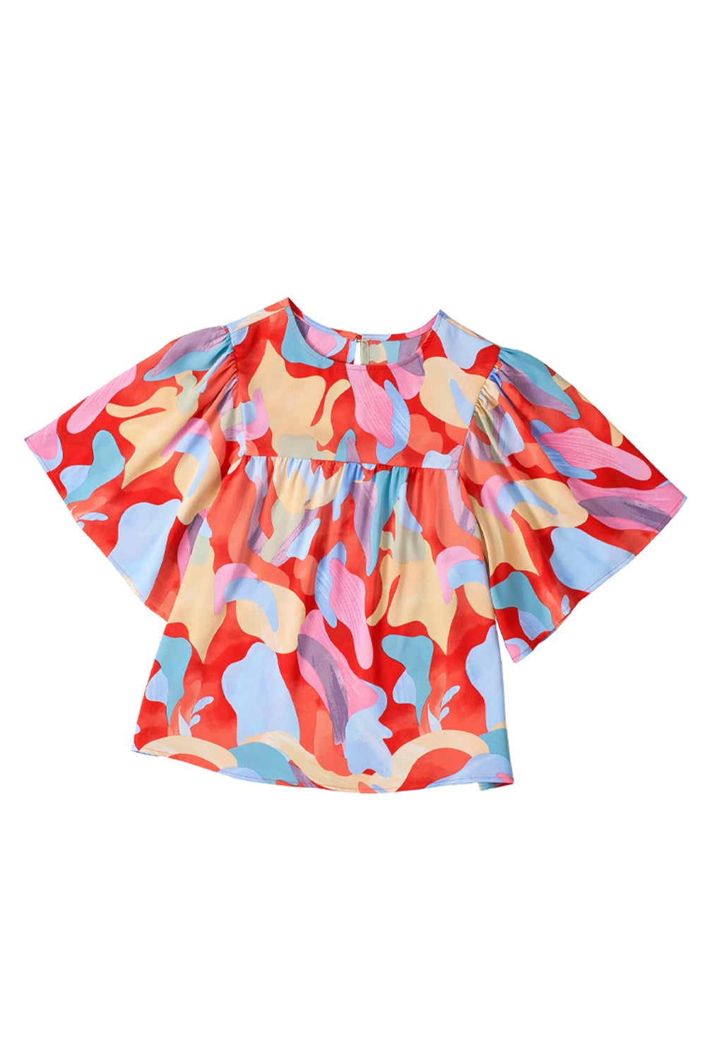 Multicolor Abstract Print Flounce Sleeve Blouse