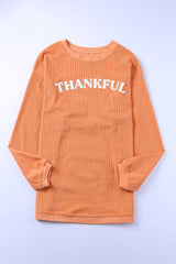 Orange-3 THANKFUL Letter Graphic Corded Sweatshirt