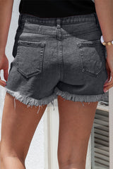 Black Crossover Waist High Rise Denim Shorts