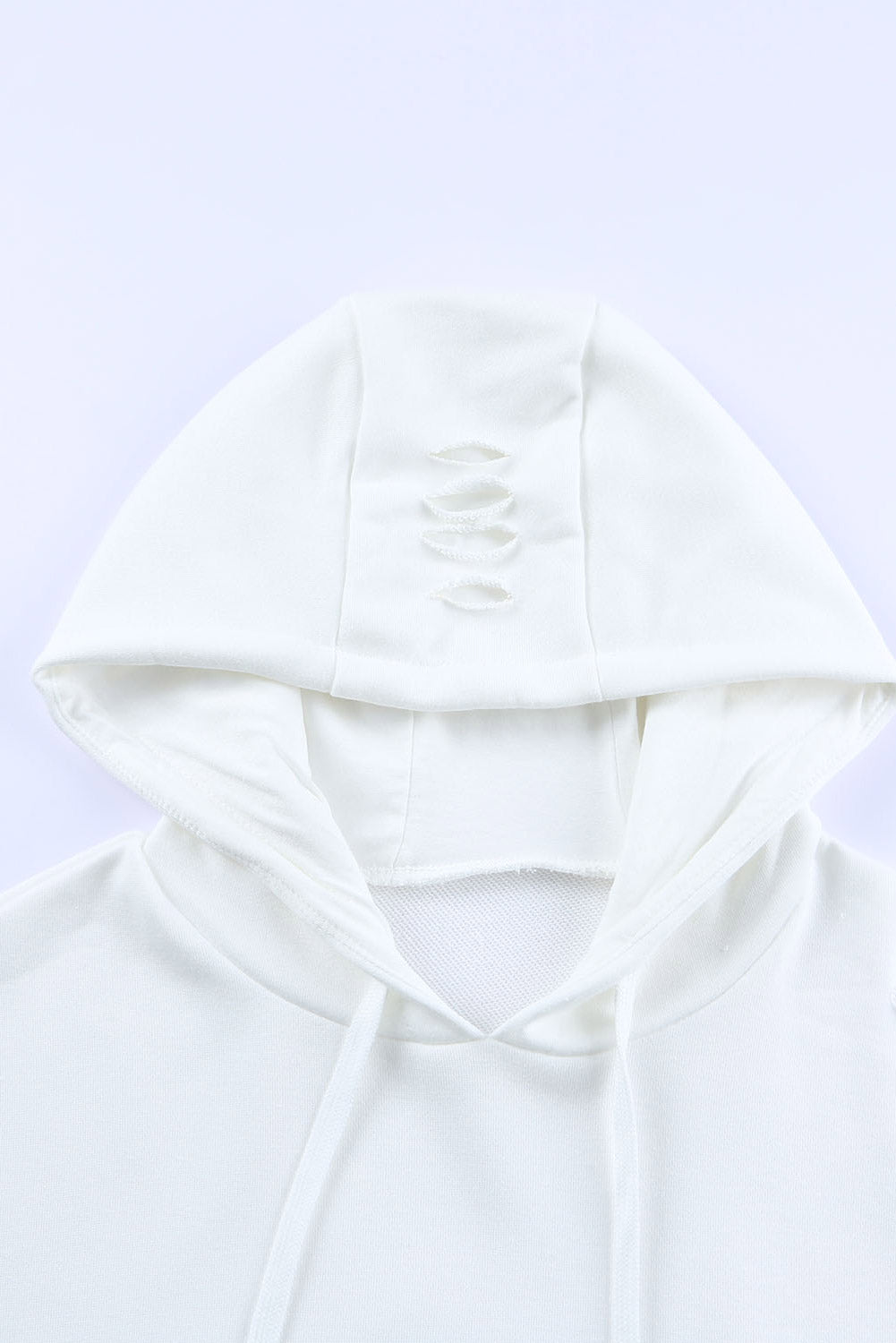 White Ripped Kangaroo Pocket Hooded Sweatshirt