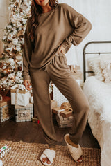 Khaki Long Sleeve Pullover & Jogger Pants Loungewear Set