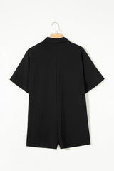 Black Plain Half Button Collared Pocket Loose Romper