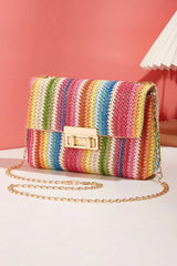 Multicolour Striped Crochet Flapped Single Shoulder Bag