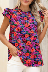 Multicolor Boho Floral Print Ruffle Sleeve Blouse