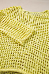 Yellow Knit Cut Out Crochet Long Sleeve Tunic Top