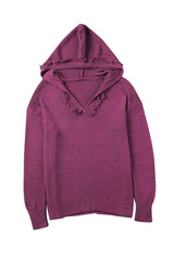 Purple Split V Neck Pullover Knit Sweater Hoodie