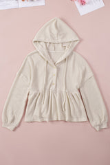 Apricot Waffle Casual Button Ruffle Knit Hoodie