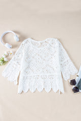 Oatmeal Hollowed Macrame Lace Crochet Bohemian Blouse