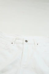 White Frayed Distressed Denim Shorts