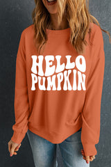 Orange Halloween Hello Pumpkin Graphic Drop Shoulder Sweatshirt