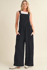 Black Adjustable Straps Ruched Wide Leg Jumpsuit