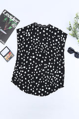 Black & White Polka Dot Lace Trim V Neck Summer Top