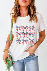 White American Flag Bow Knot Graphic Crew Neck Tee