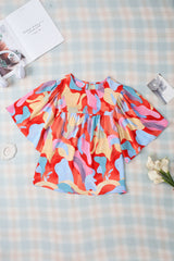 Multicolor Abstract Print Flounce Sleeve Blouse