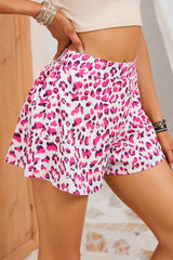 Rose Casual Leopard Print Flutter Flared Shorts