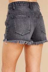 Black Frayed Distressed Denim Shorts