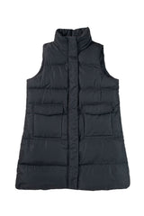 Black Solid Color Puffer Zip Up Pocketed Vest Coat