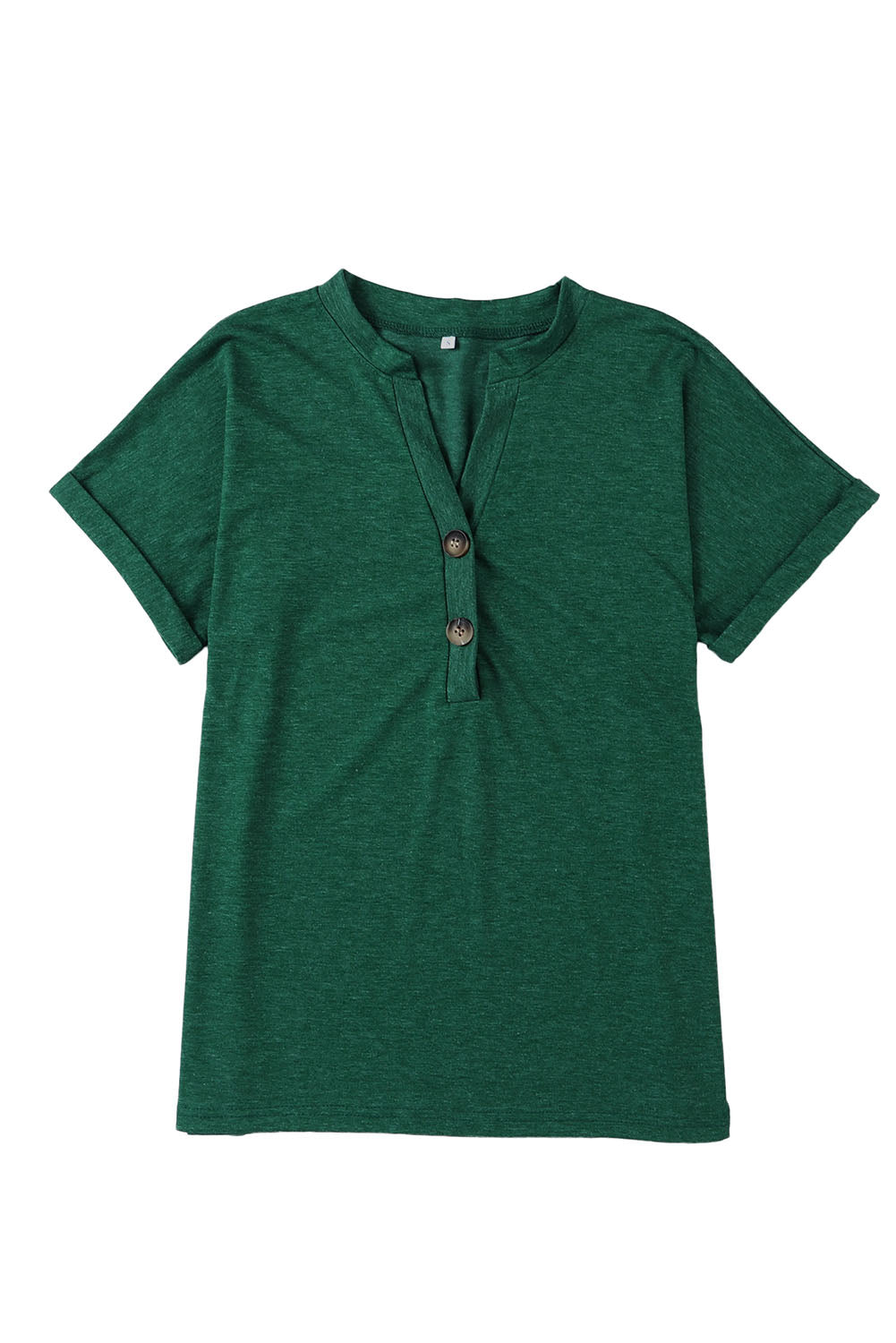 Green Button V Neck Short Sleeve Casual T Shirt
